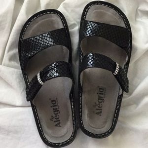 Alegria Black Snake Sandals
